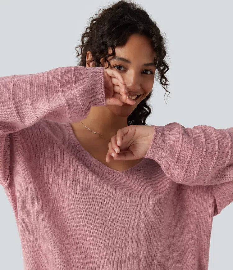 V Neck Long Sleeve Casual Jumper