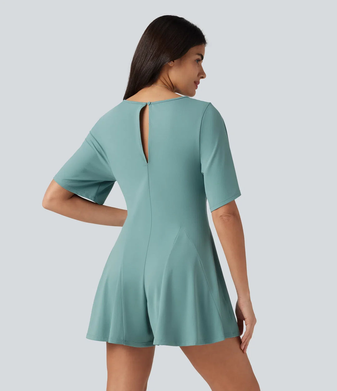 V Neck Short Sleeve Keyhole Back Casual Romper