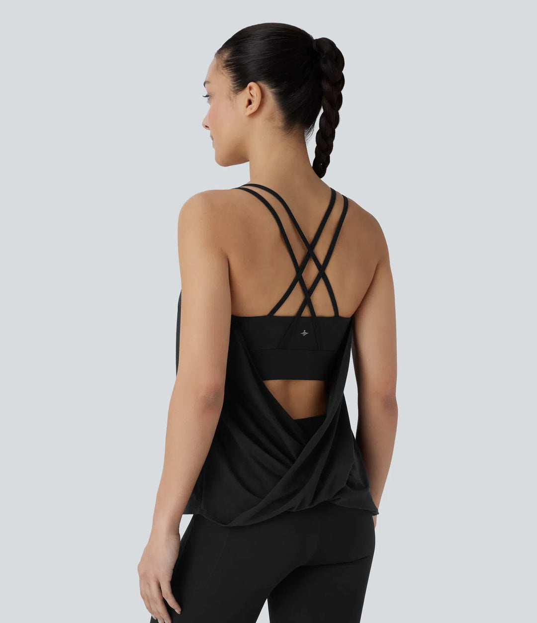 Crisscross Backless Double Straps Pleated Quick Dry Yoga Cami Top