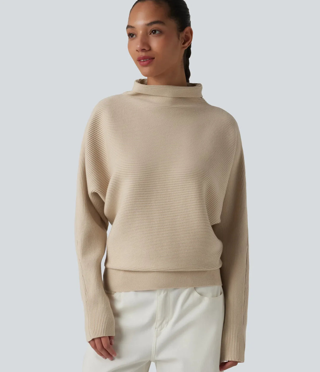 High-neck Batwing Sleeve Casual Jumper