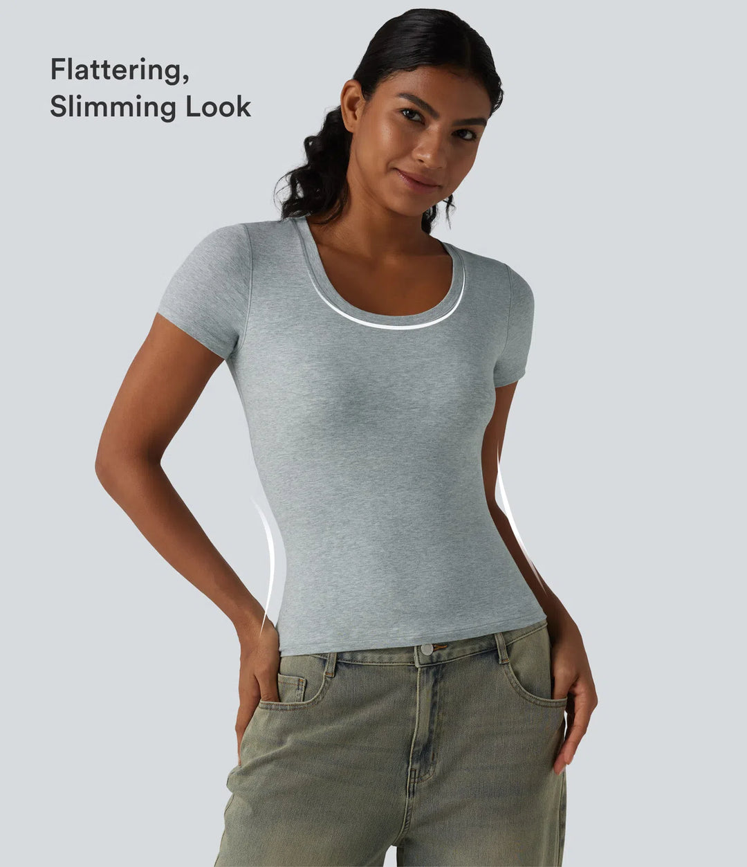Halara Cotton Jersey Scoop Neck Short Sleeve Built-in Bra Casual T-Shirt B-DD Cups