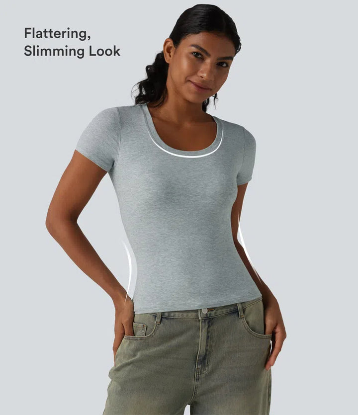 Halara Cotton Jersey Scoop Neck Short Sleeve Built-in Bra Casual T-Shirt B-DD Cups