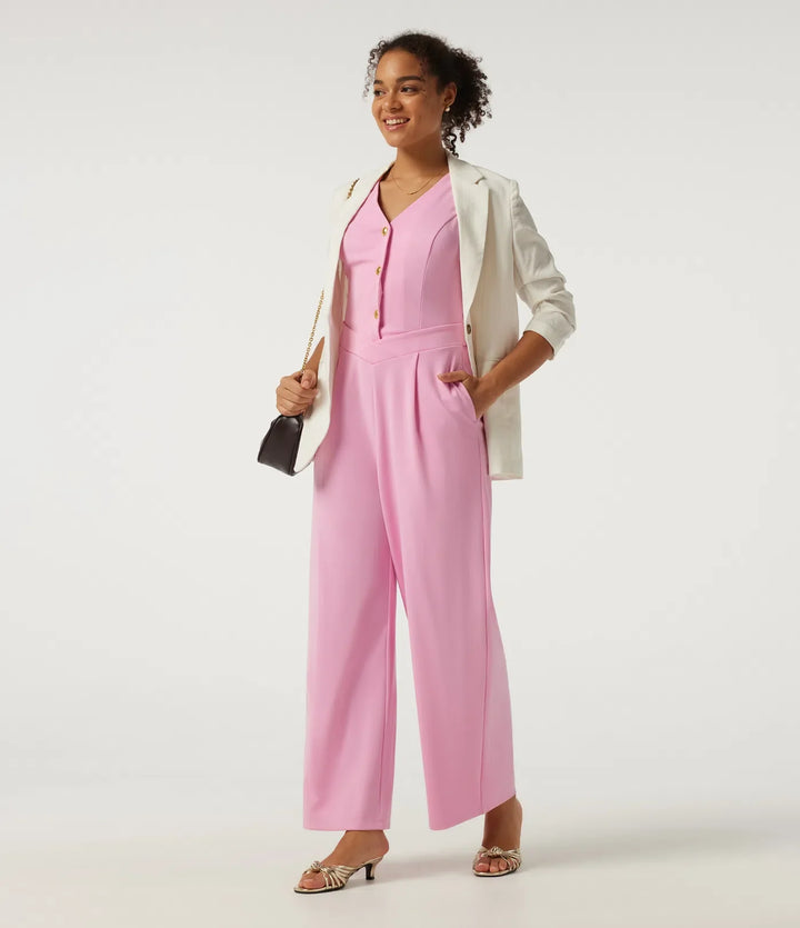 V Neck Sleeveless Wide Leg Work Jumpsuit with Pockets - Easy Peezy Edition