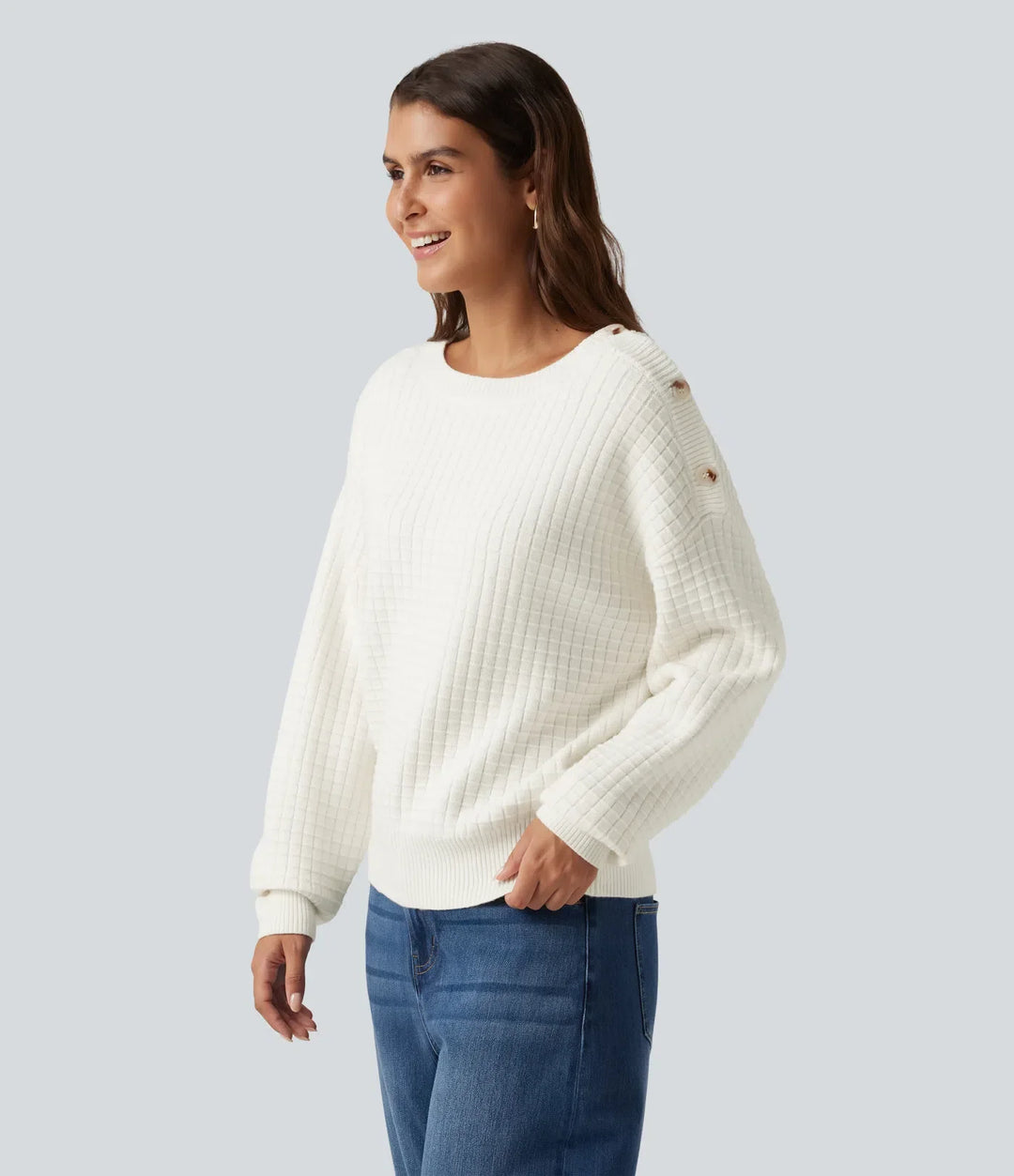 Round Neck Dropped Shoulder Long Sleeve Casual Jumper