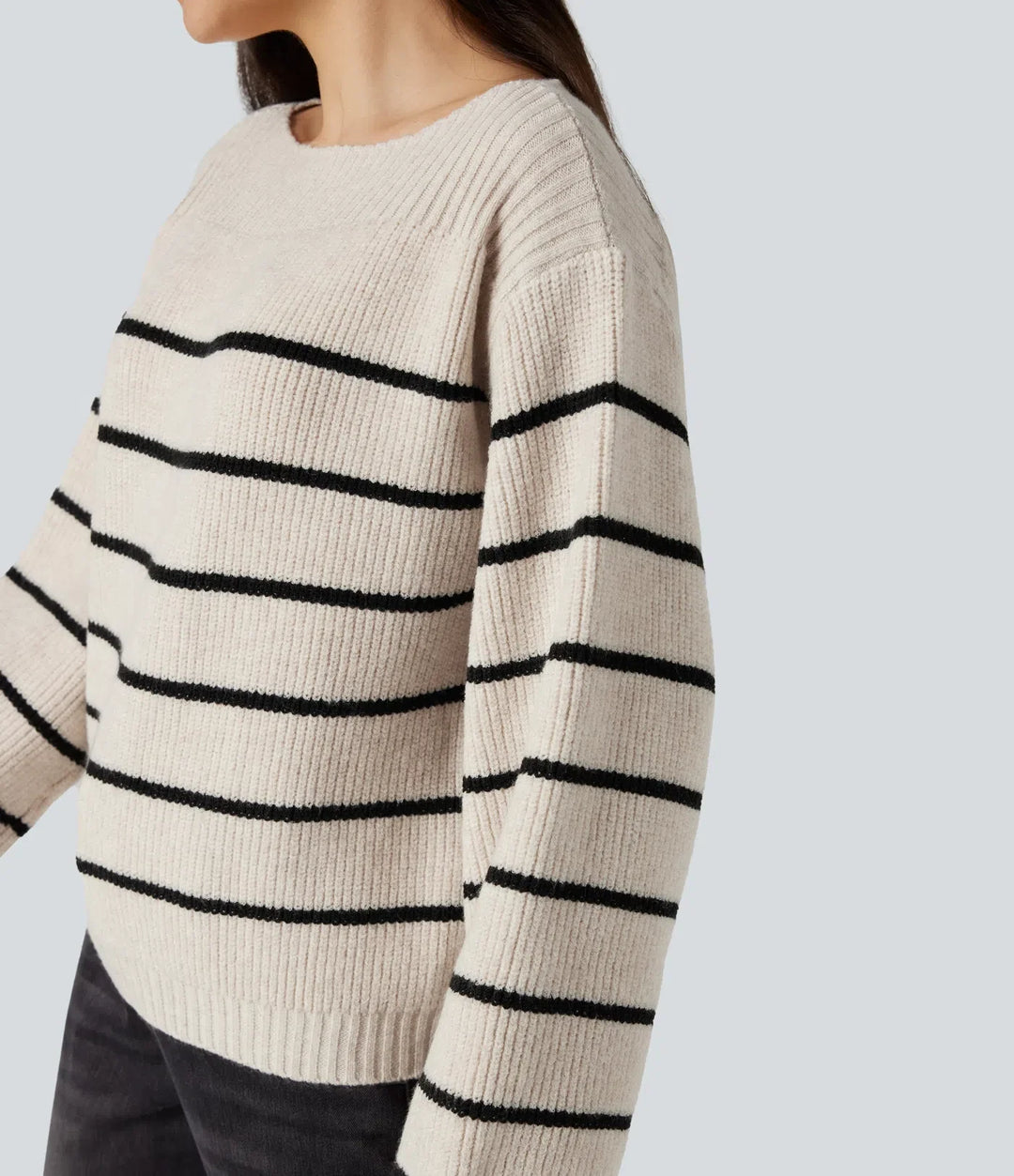 Boat Neck Long Sleeve Stripes Work Jumper