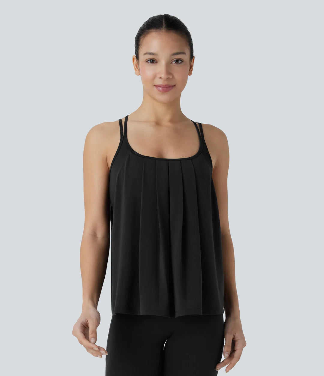 Crisscross Backless Double Straps Pleated Quick Dry Yoga Cami Top