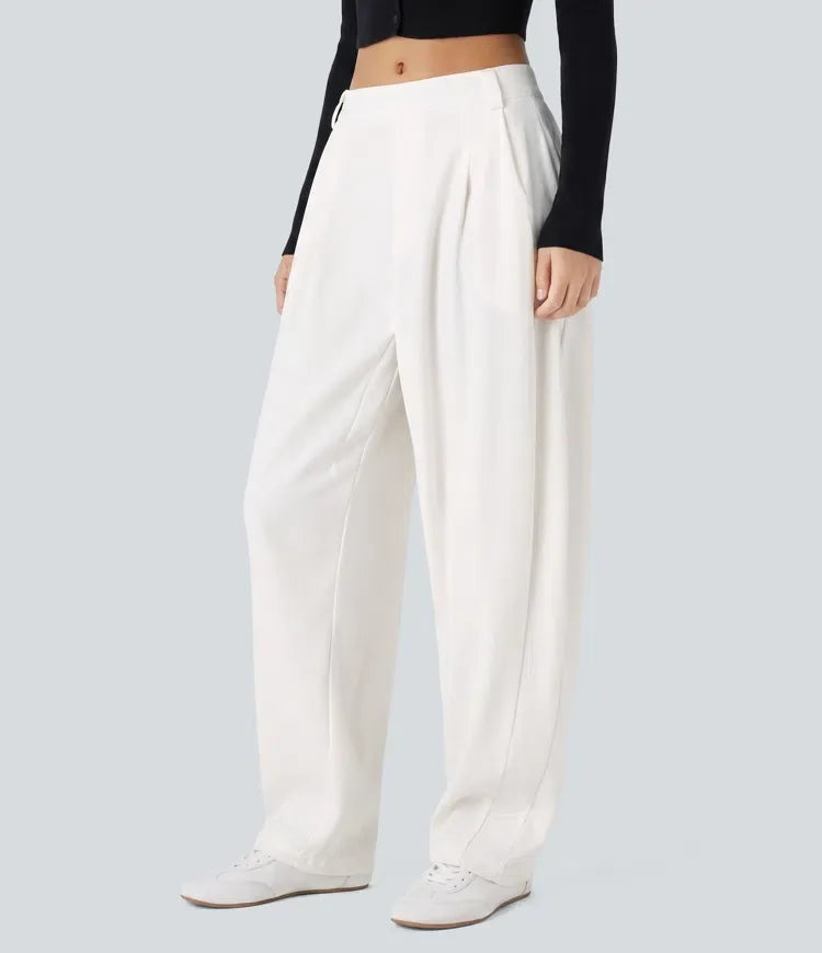 Mid Rise Pocket Barrel Leg Baggy Work Trousers
