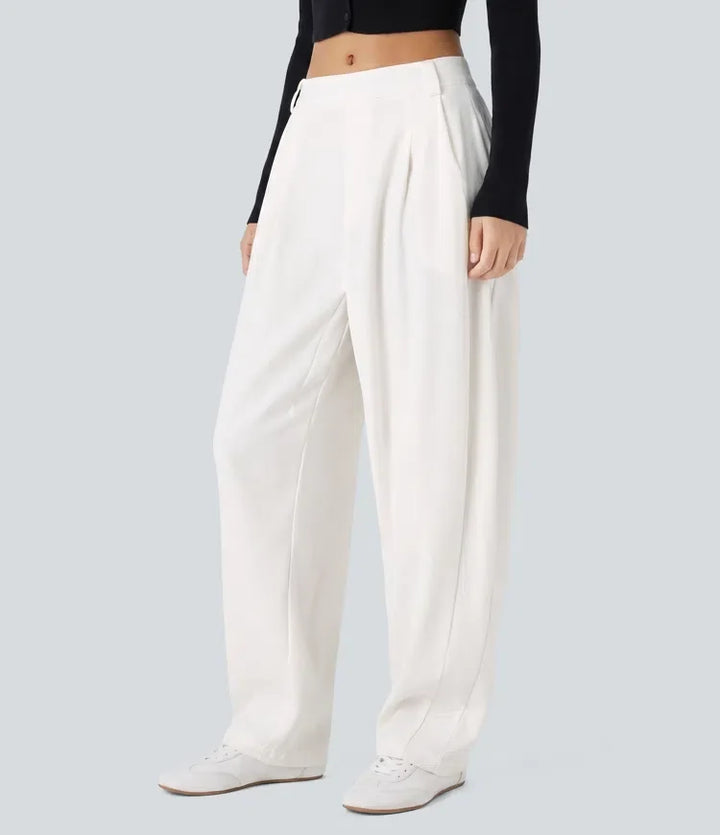 Mid Rise Pocket Barrel Leg Baggy Work Trousers