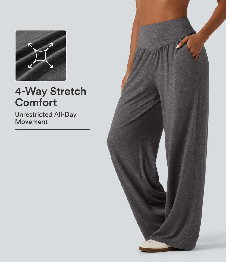 High Waisted Ruched Baggy Yoga Trousers with Pockets