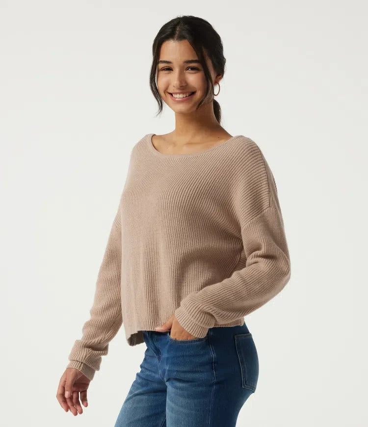 Boat Neck Long Sleeve Cut Out Back Casual Jumper