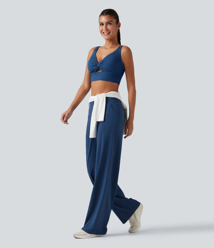 Halara UltraSculpt High Waisted Crossover Straight Leg Yoga Trousers with Pockets