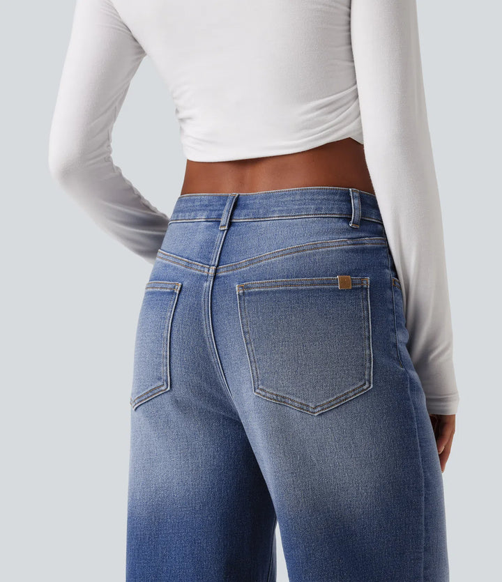 High Waisted Straight Leg Casual Jeans with Pockets