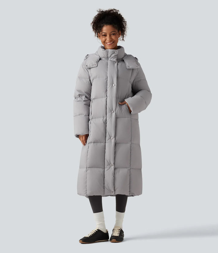 Hooded Long Sleeve Longline Casual Down Jacket with Pockets