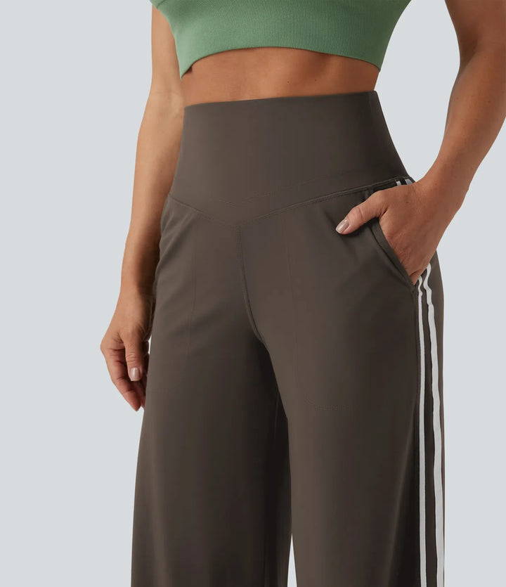 Halara UltraSculpt High Waisted Tummy Control Color Block Stripes Yoga Baggy Trousers with Pockets