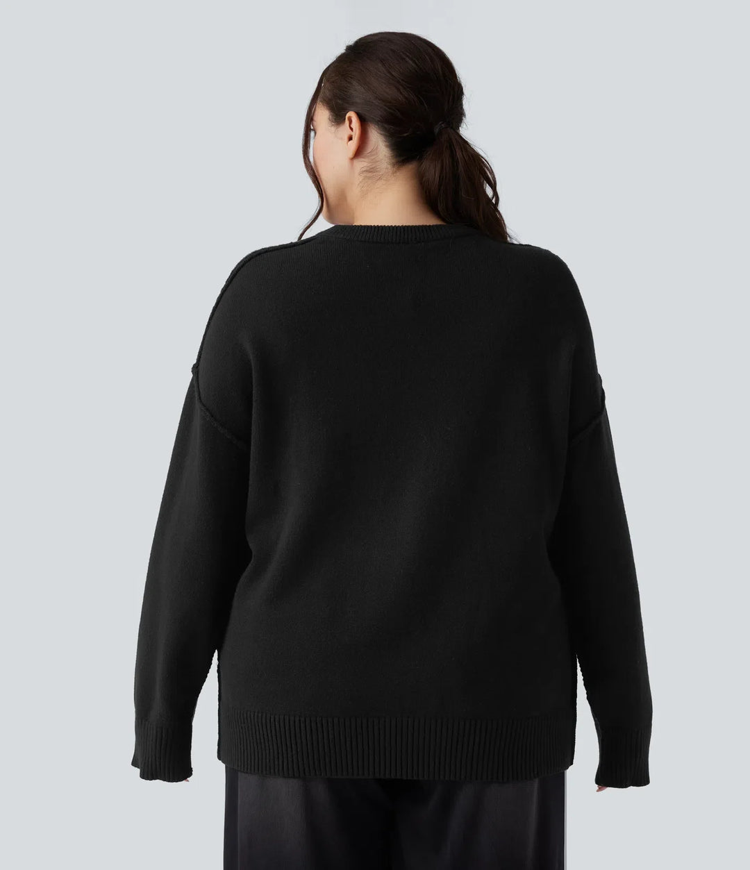 Round Neck Dropped Shoulder Long Sleeve Casual Plus Size Jumper