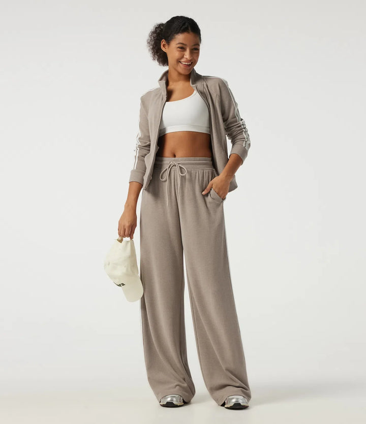 Mid Rise Drawstring Wide Leg Workout Trousers with Pockets