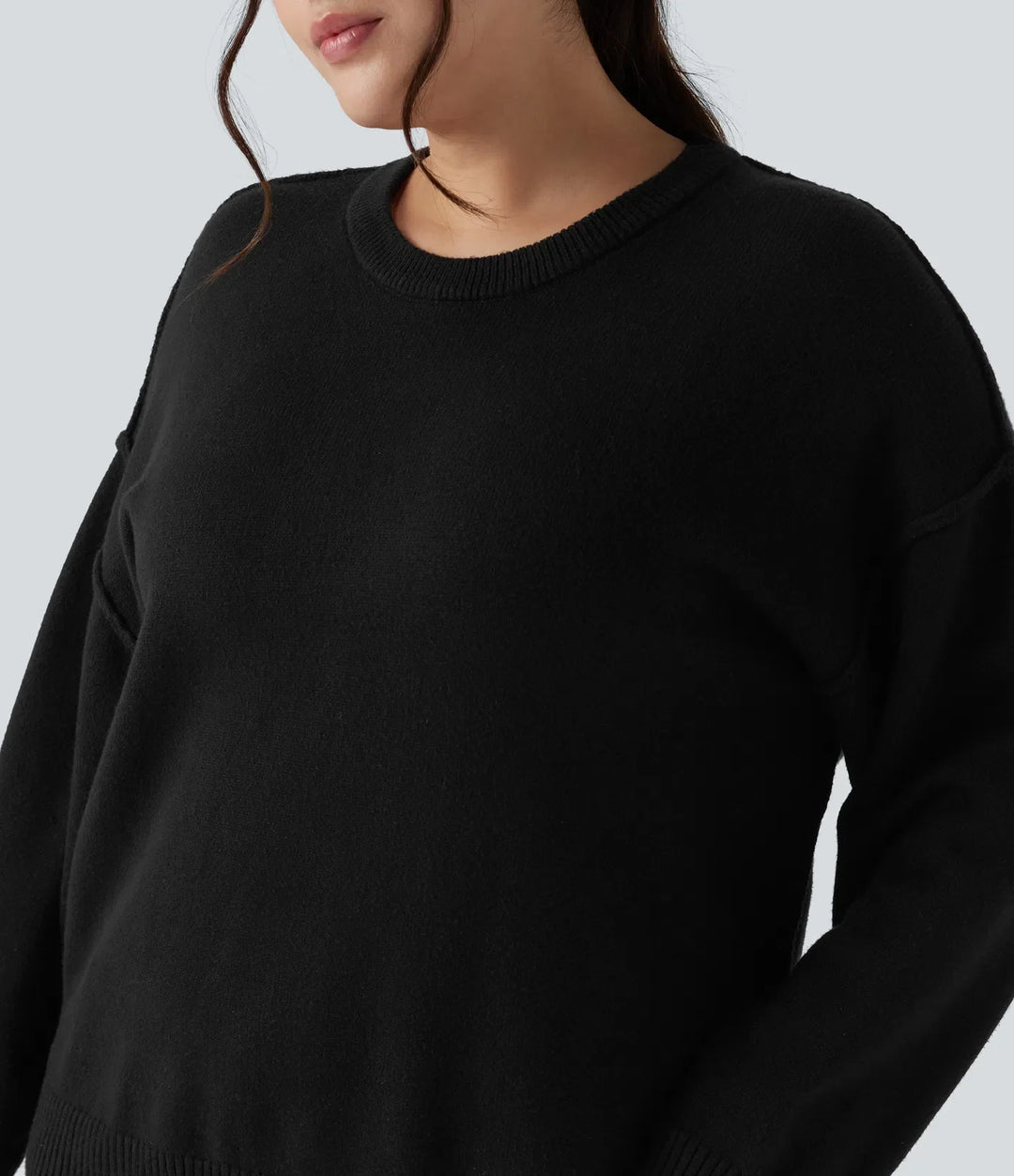 Round Neck Dropped Shoulder Long Sleeve Casual Plus Size Jumper