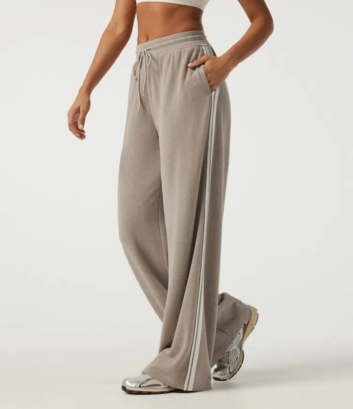 Mid Rise Drawstring Wide Leg Workout Trousers with Pockets