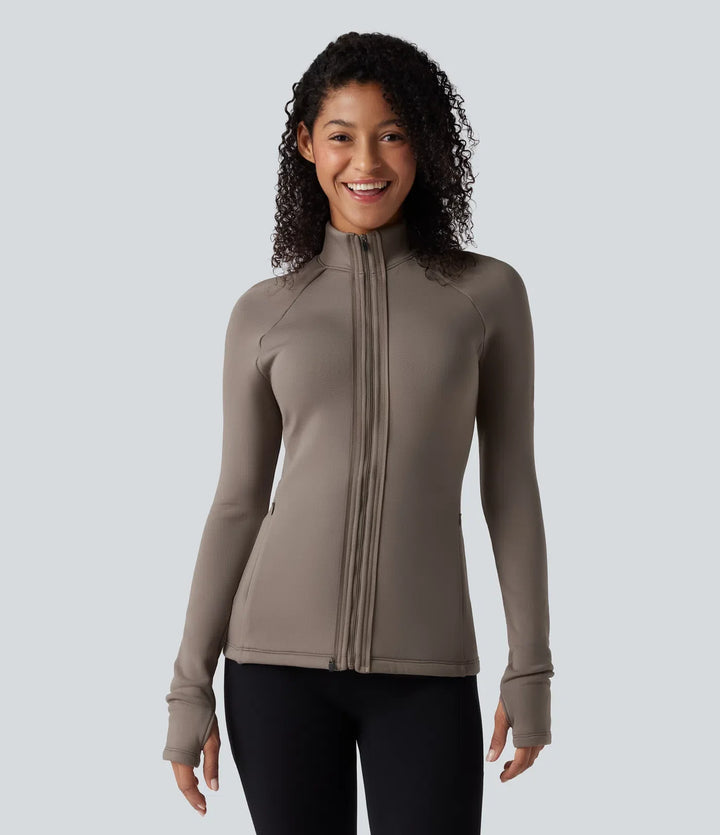 PuffFlex 3-in-1 High-Neck Long Sleeve Thumb Holes Fleece Jacket &amp;Quilted Vest with Pockets