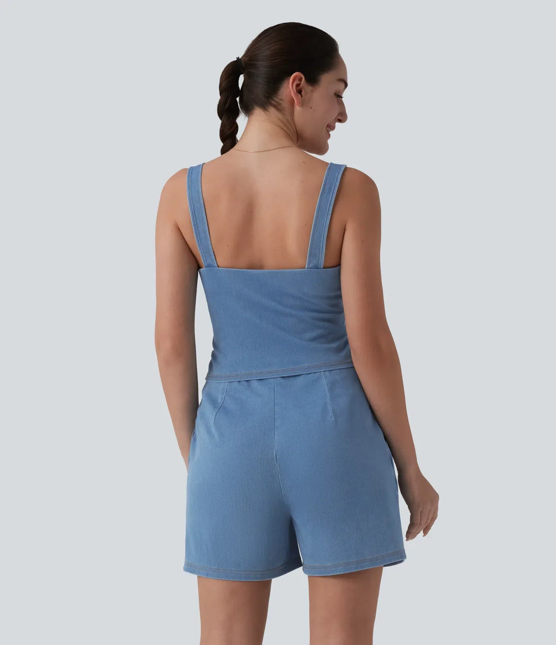Halara Flex Denim Square Neck Sleeveless Casual Romper with Pockets-Easy Peezy