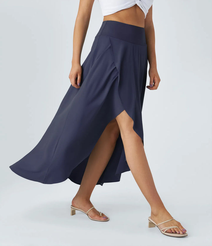 Breezeful High Waisted High Low Ruffle 2-in-1 Flowy Quick Dry Casual Regular Maxi Skirt