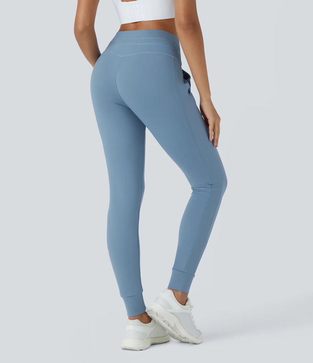SoftlyZero Plush High Waisted Drawstring Pocket Plain Full Length Joggers