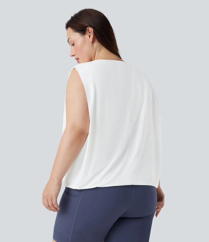 Plus Size Round Neck InstantCool Yoga Tank Top-UPF50+