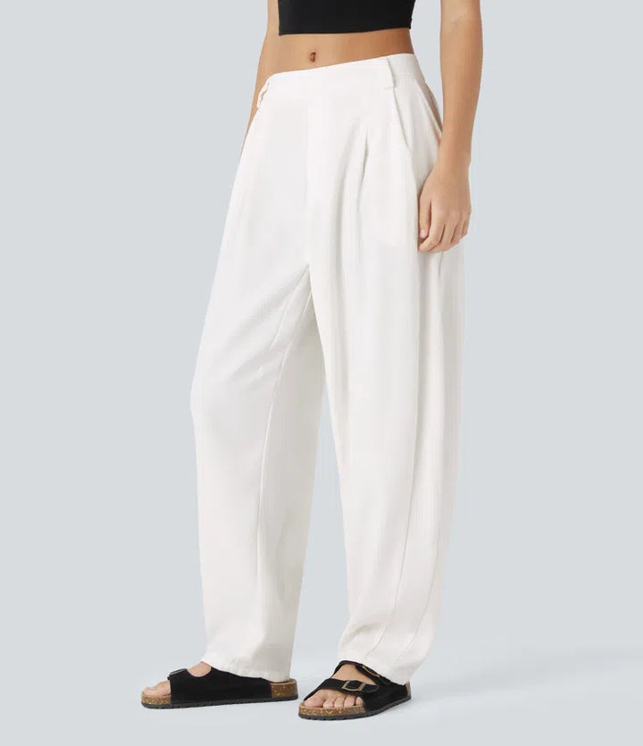 Mid Rise Pocket Barrel Leg Work Trousers
