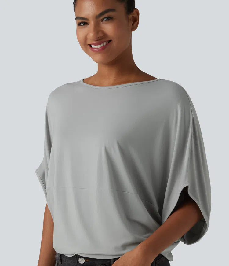 Round Neck Batwing Sleeve Relaxed Casual Top