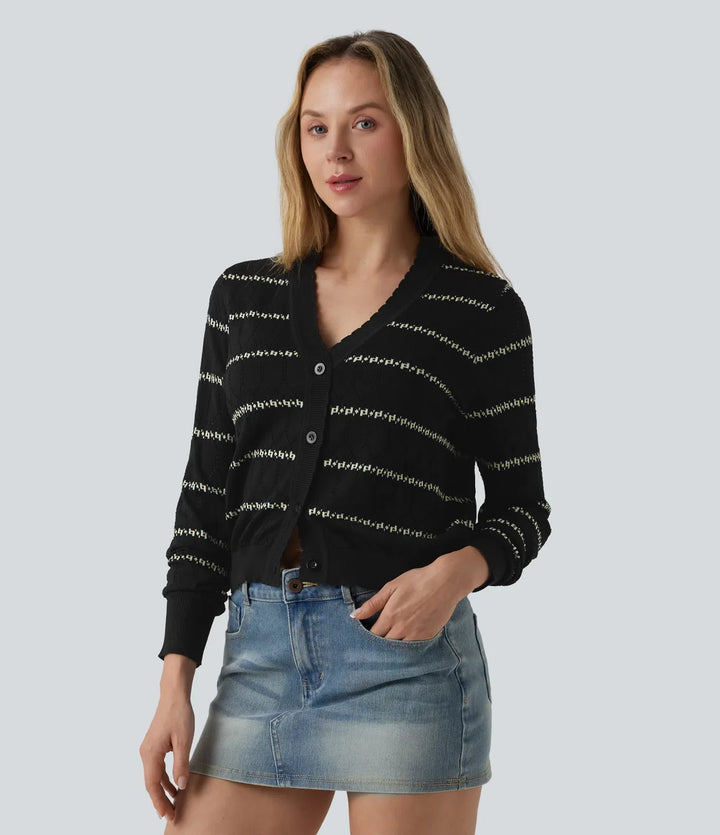 V Neck Long Sleeve Color Block Jumper Knit Cardigan
