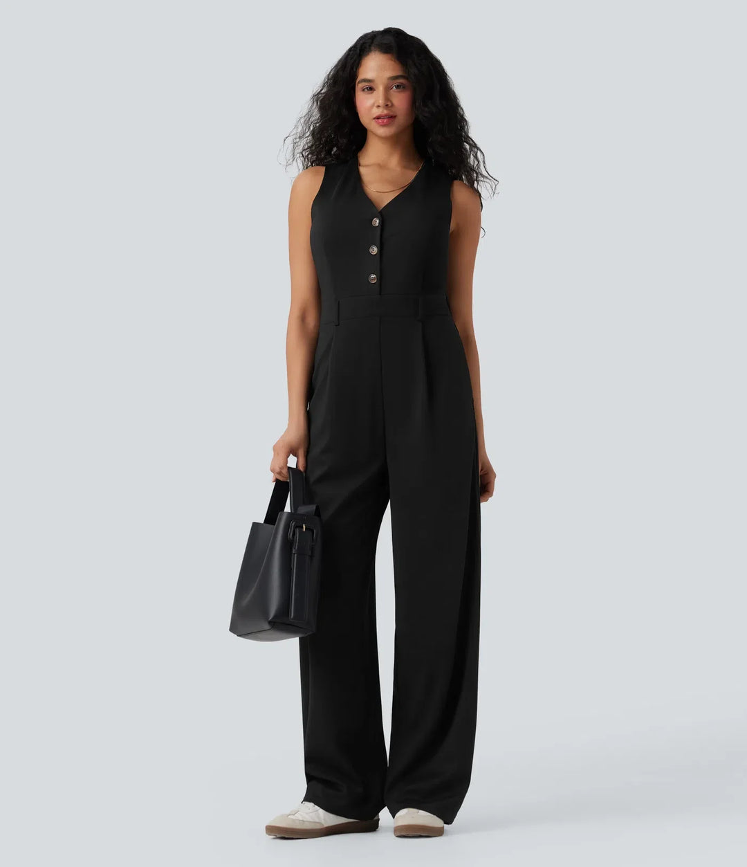 V-neck Sleeveless Casual Vest Jumpsuit with Pockets-Easy Peezy