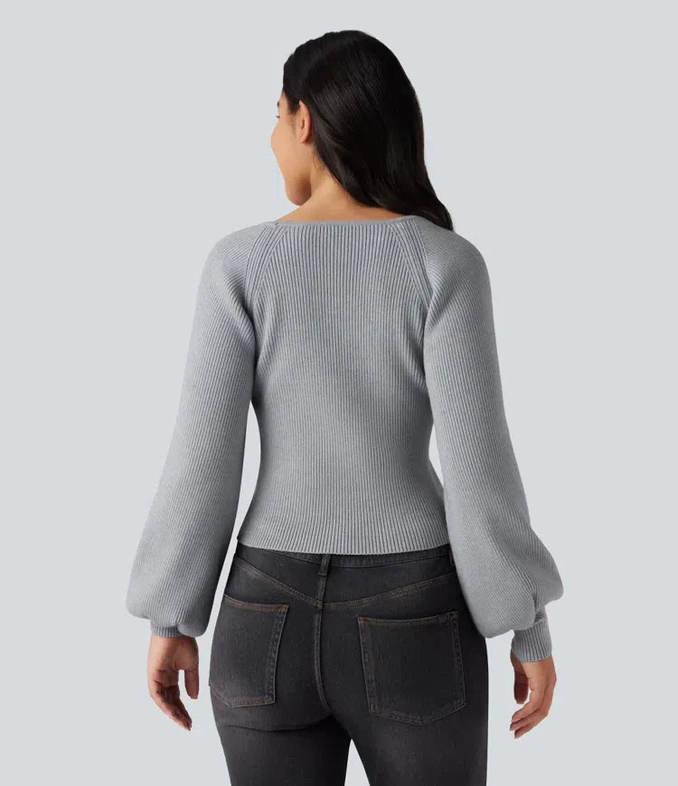 Queen Anne Neck Long Sleeve Casual Jumper