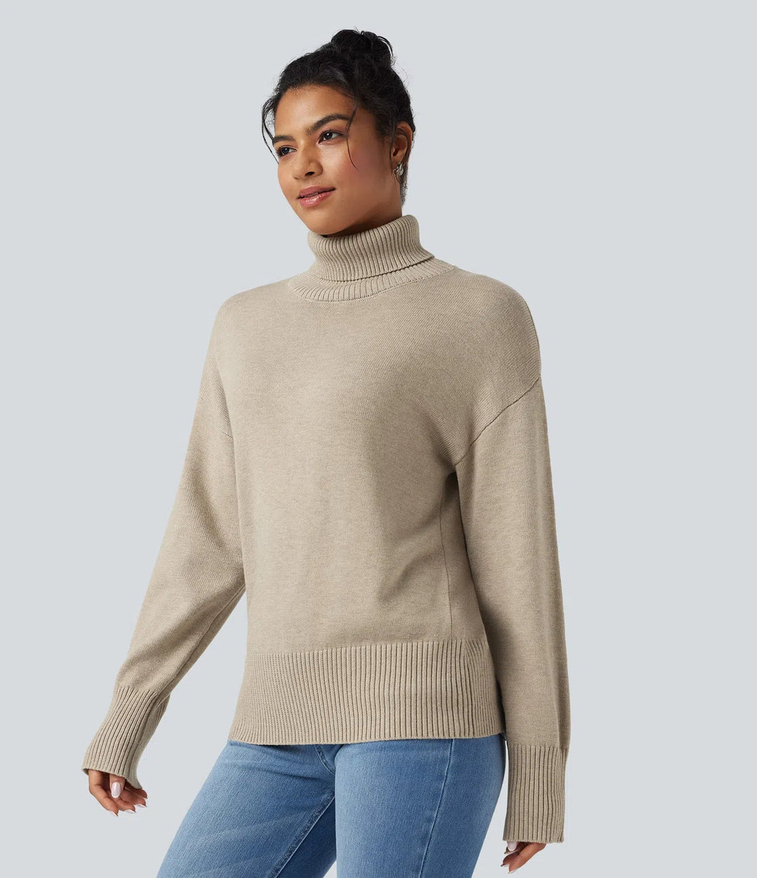 High Neck Long Sleeve Work Wool-Blend Jumper