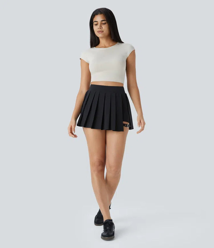 Breezeful High Waisted Pleated 2-in-1 Pocket Adjustable Buckle Micro Mini Quick Dry Party Skirt