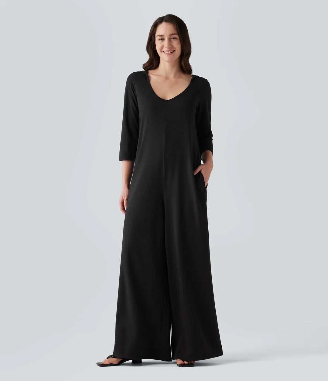 Hooded 3/4 Sleeve Baggy Relaxed Casual Jumpsuit with Pockets