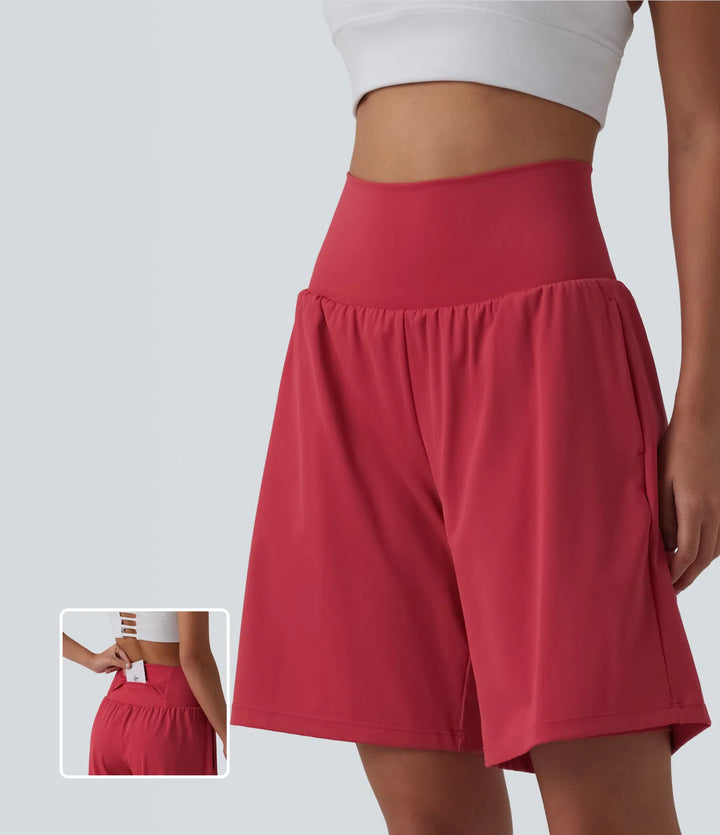 SoftlyZero Airy Super High Waisted 2-in-1 InstantCool Yoga Shorts 9" with Pockets