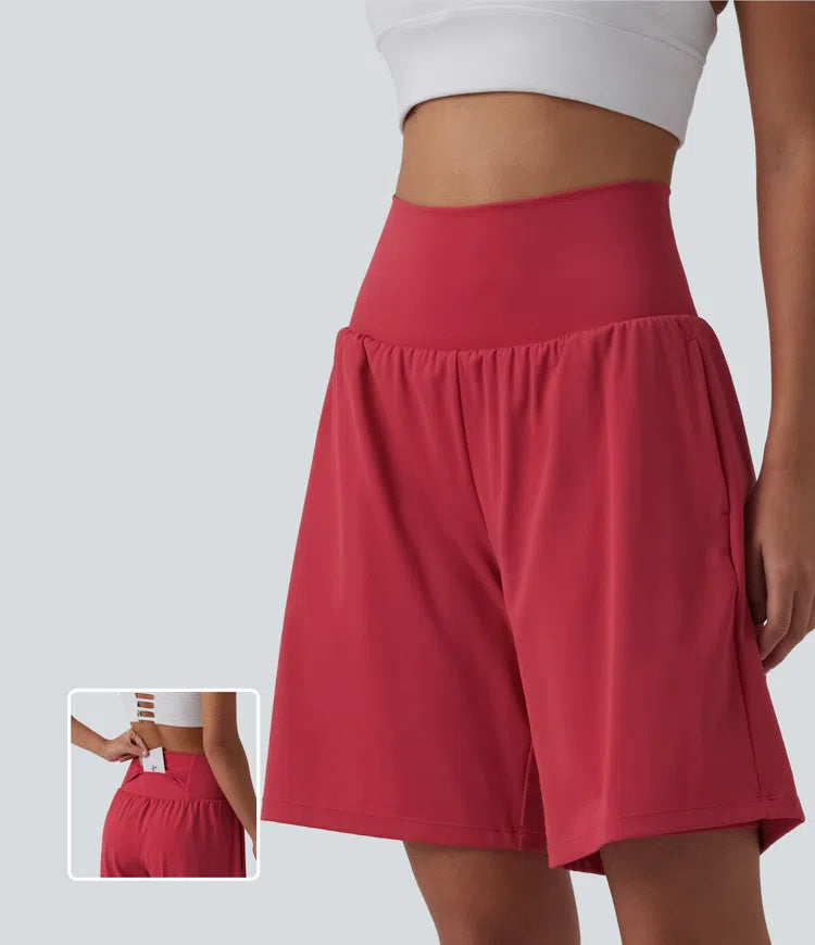 SoftlyZero Airy Super High Waisted 2-in-1 InstantCool Yoga Shorts 9" with Pockets