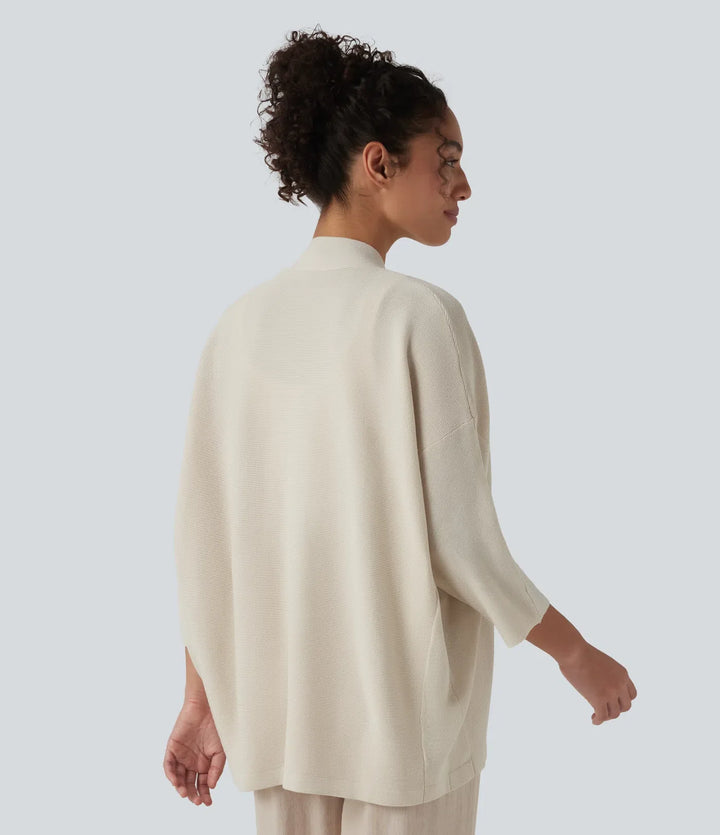 Open Front 3/4 Sleeve Casual Cardigan