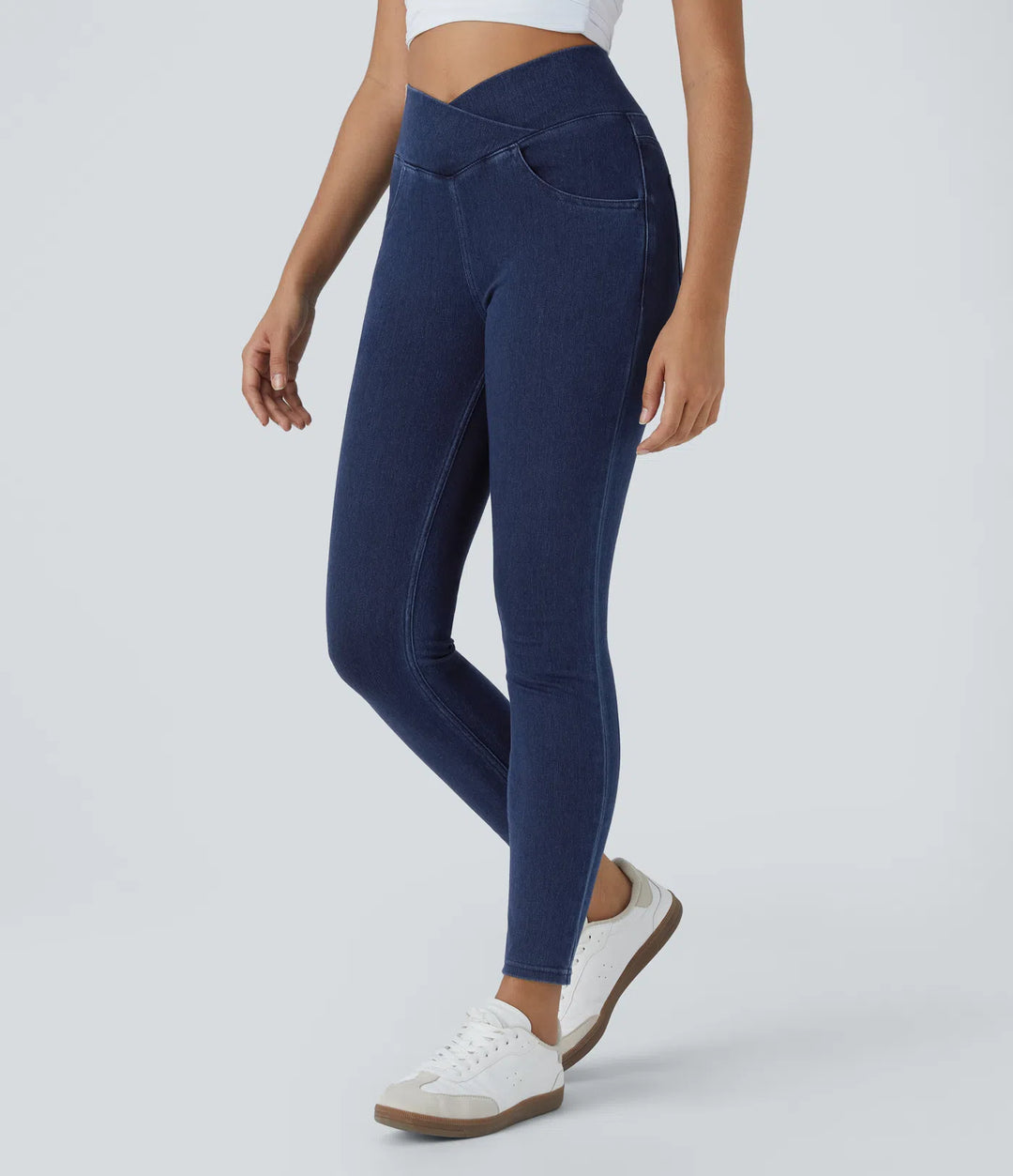 Halara Flex High Waisted Crossover Pockets Denim Work Leggings