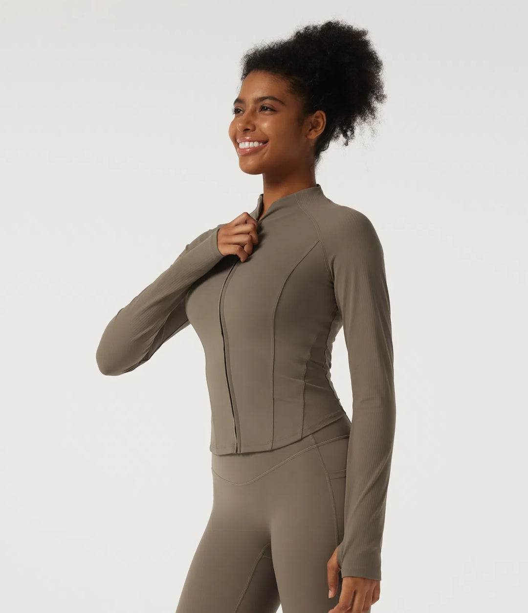 Halara UltraSculpt Mock Neck Long Sleeve Yoga Curvy Jacket with Thumbholes and Pockets