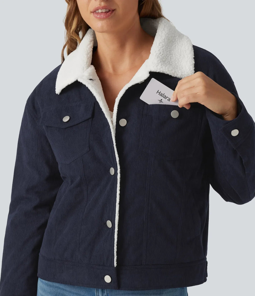 Stand Collar Long Sleeve Corduroy Casual Jacket with Pockets