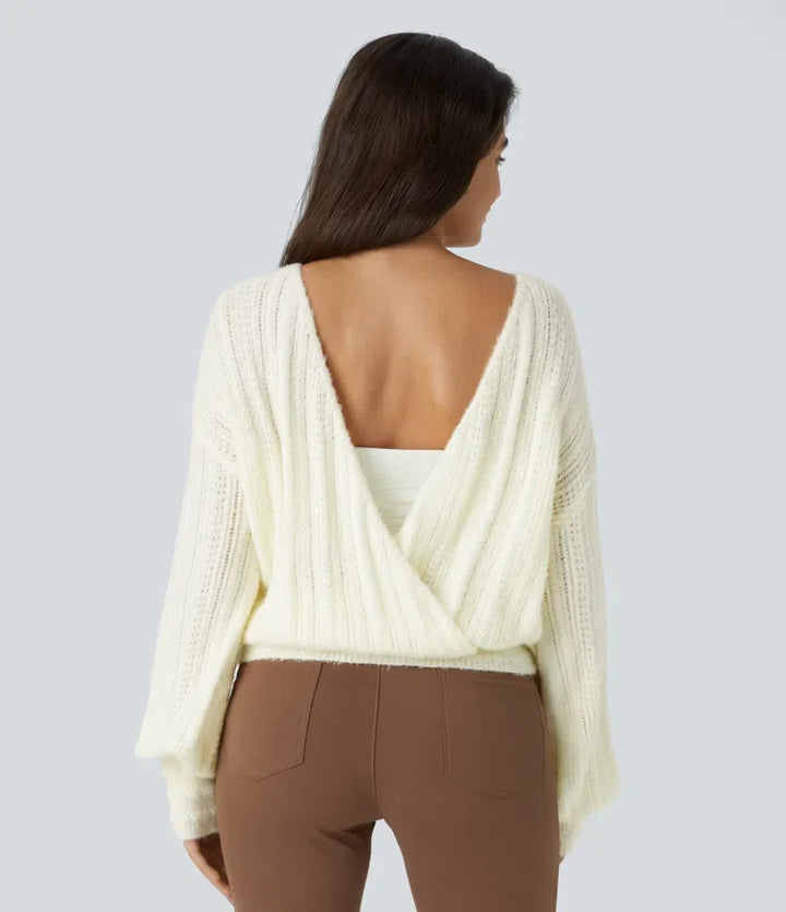 Sheer V Neck Long Sleeve Work Jumper-Front and Back Wearable