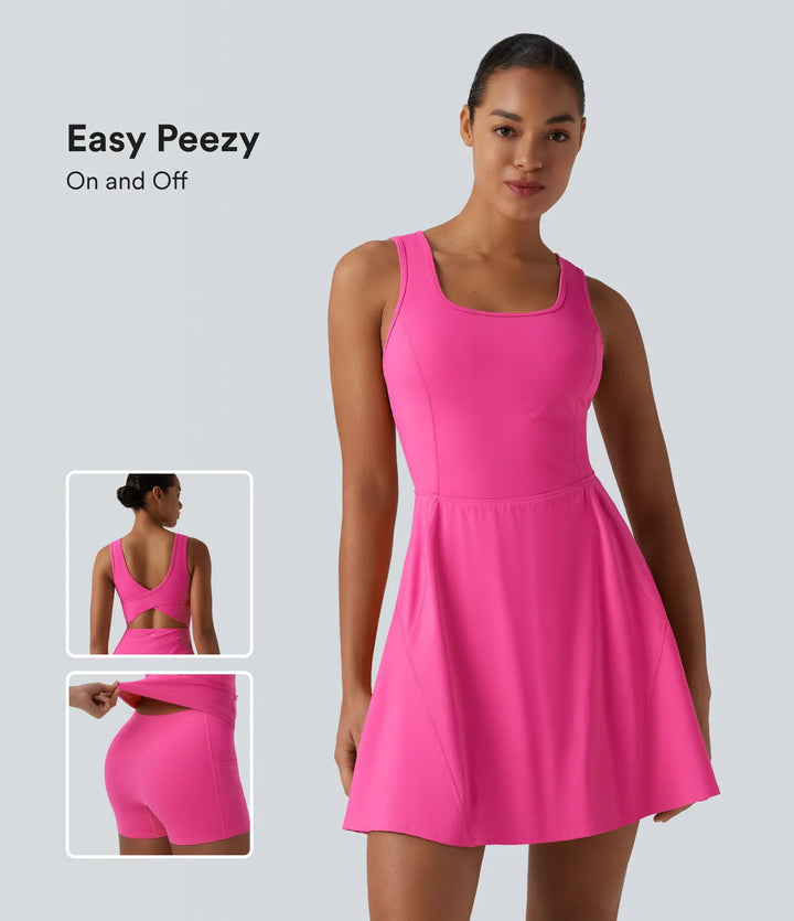 SoftlyZero Airy 2-in-1 InstantCool Mini Dance Active Dress with Pockets-Easy Peezy Edition-Longer Length