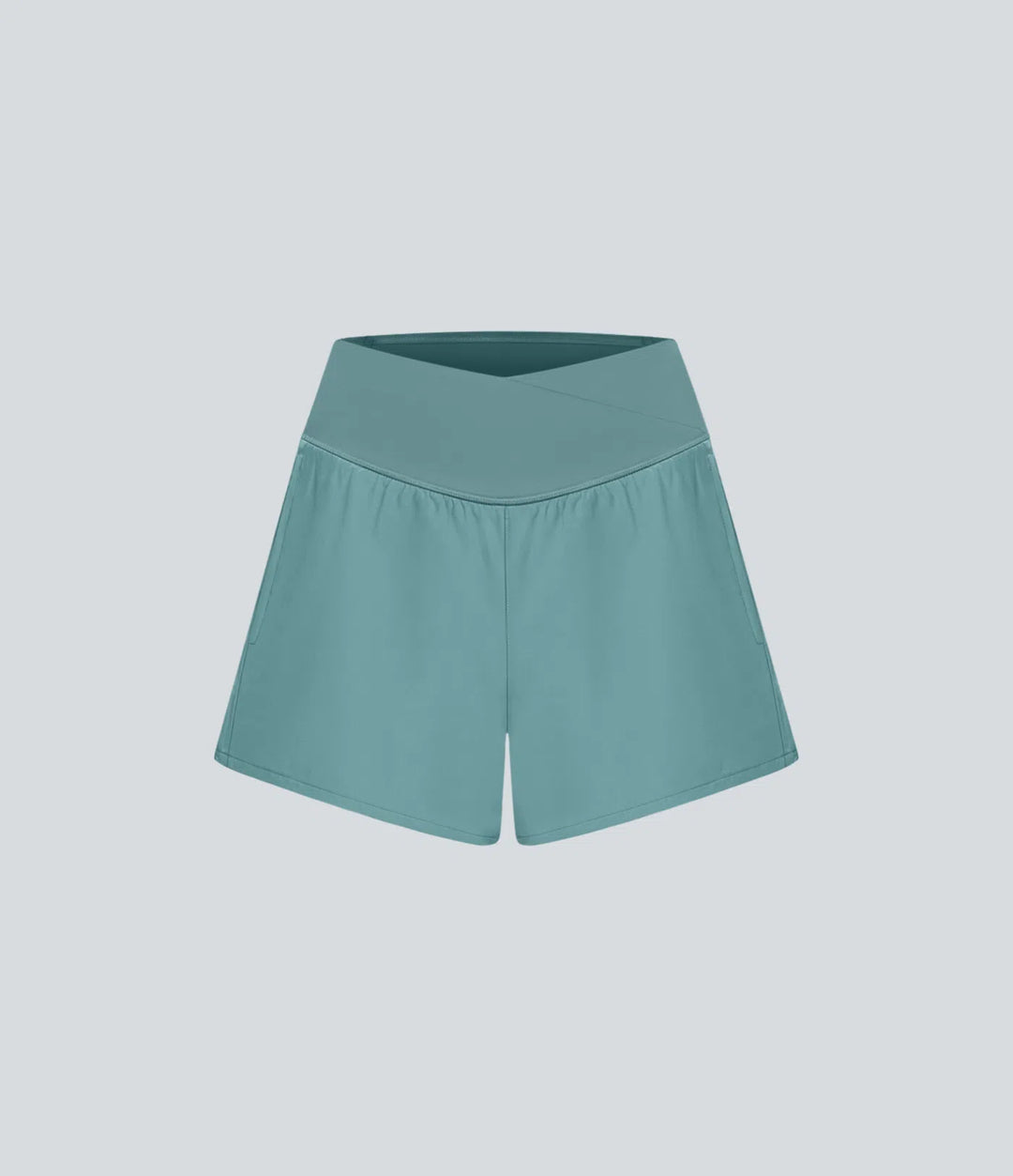 Breezeful High Waisted Crossover Side Pocket 2-in-1 Quick Dry Yoga Shorts 4"