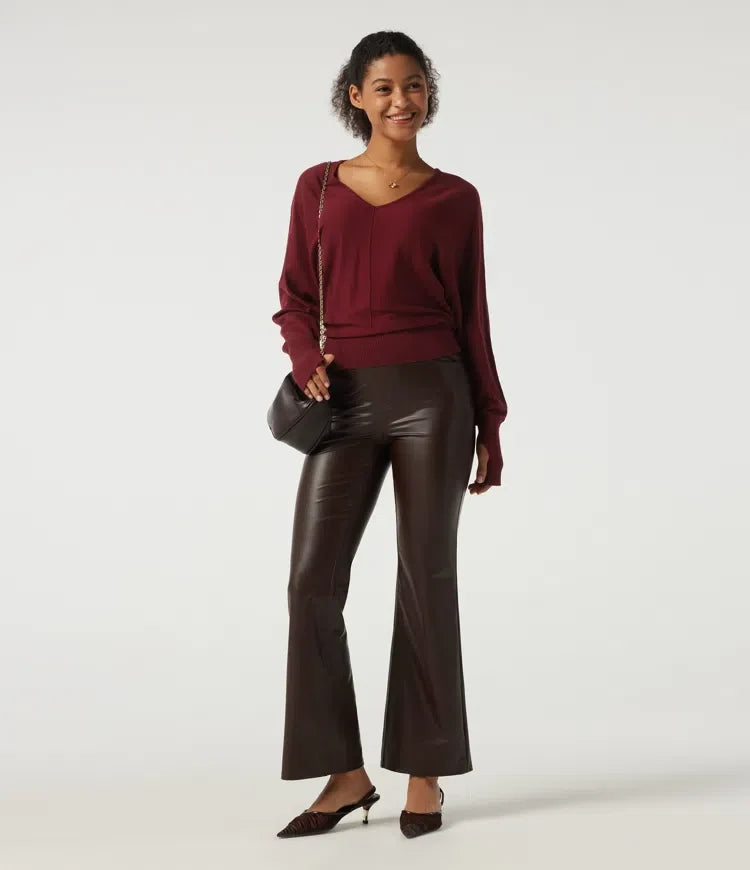V Neck Batwing Long Sleeve Casual Jumper with Thumbholes