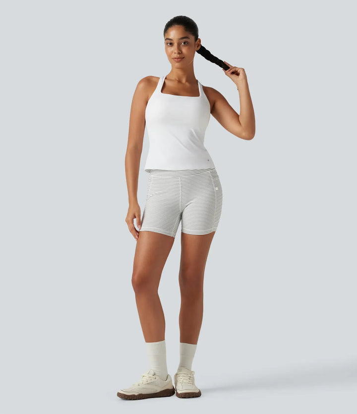SoftlyZero Airy Square Neck Built-in Bra InstantCool Training Tank Top-Longer Length-UPF50+ DD-F Cups