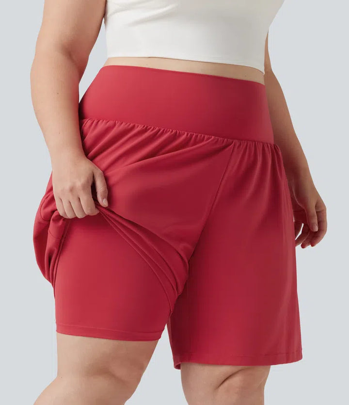 Plus Size SoftlyZero Airy Super High Waisted 2-in-1 Cool Touch Yoga Shorts 9&