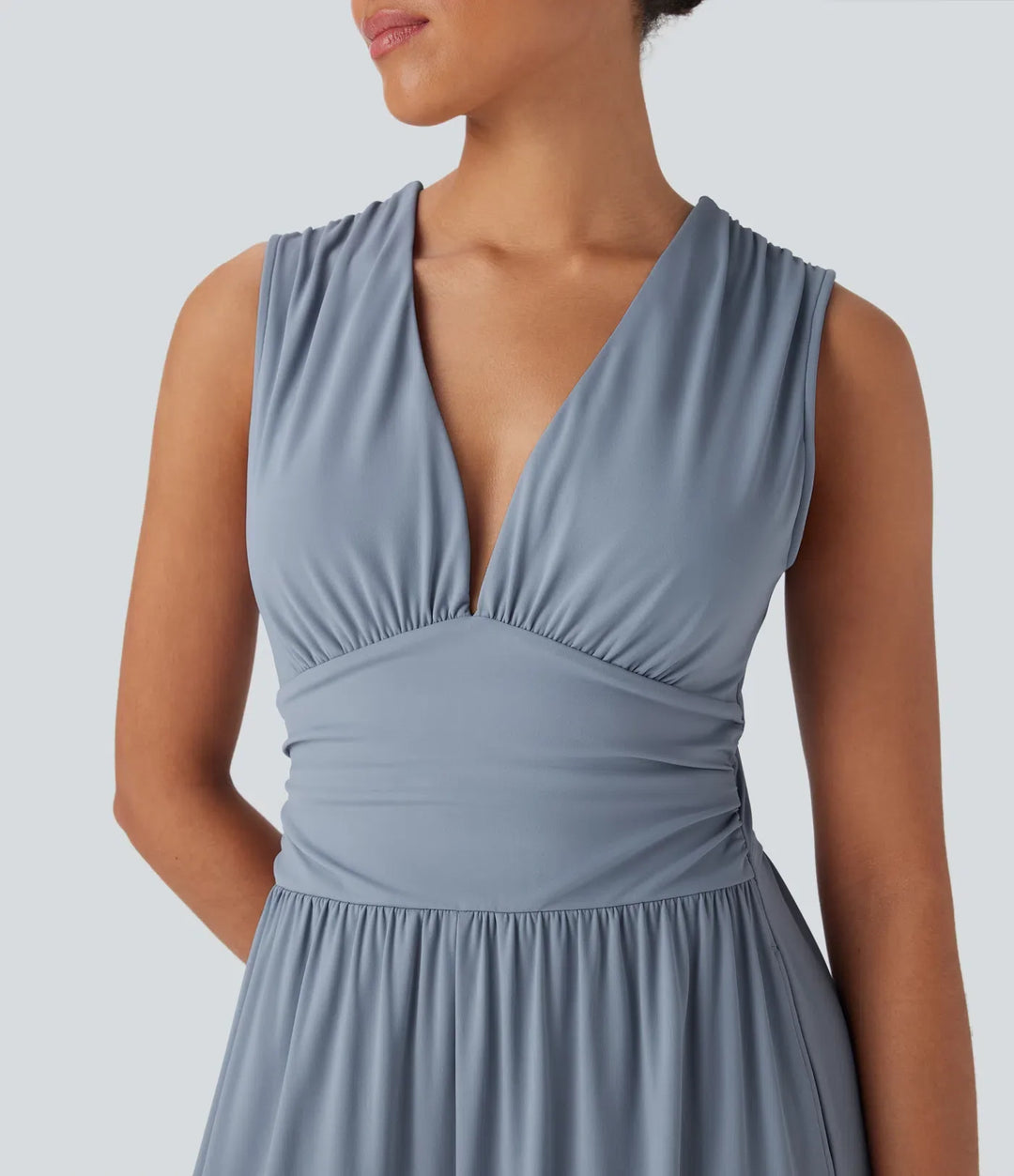 SoftlyZero Airy V Neck Sleeveless Ruched Pocket InstantCool Casual Jumpsuit-Easy Peezy