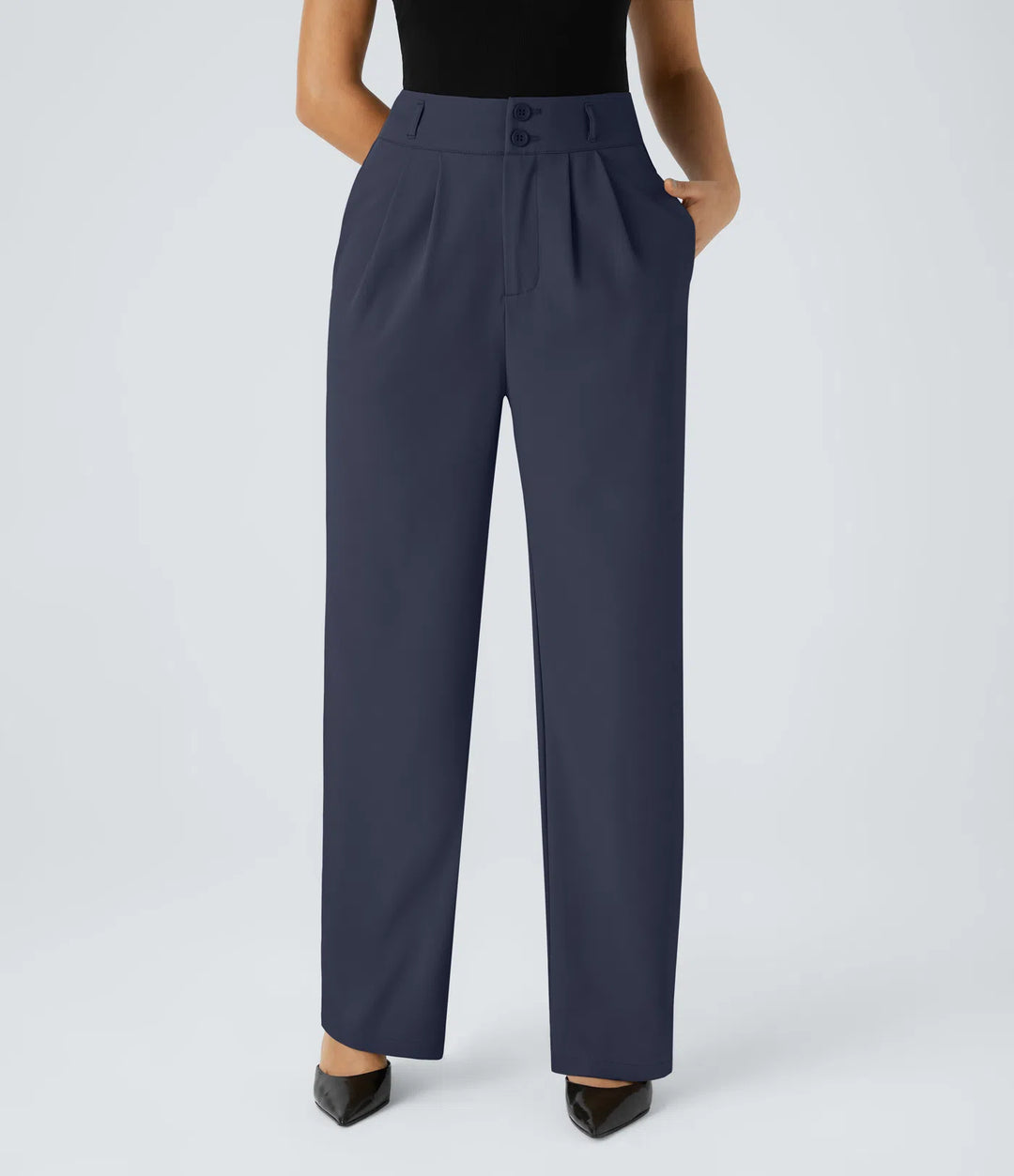 Halara Flex High Waisted Zipper Pocket Shirred Straight Leg Work Trousers
