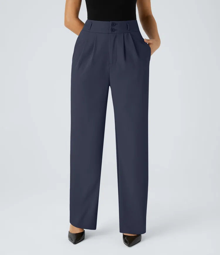 Halara Flex High Waisted Zipper Pocket Shirred Straight Leg Work Trousers